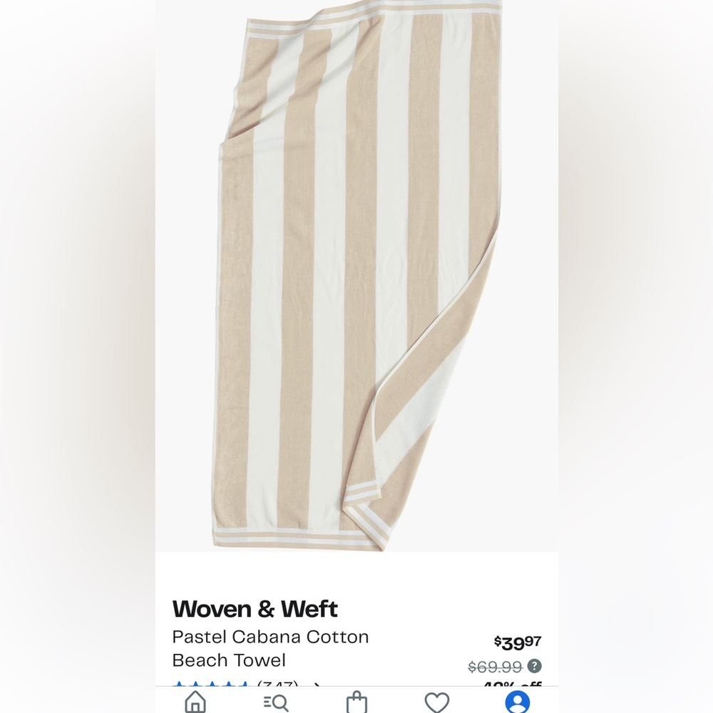 Woven & Weft Pastel Cabana Velour Jacquard Stripe Beach Towel NWT
